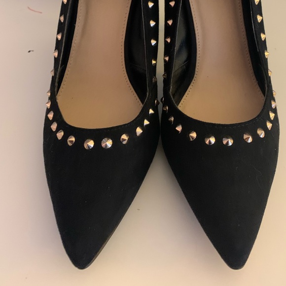 Suede Gold Studded Heels with Optional Ankle Strap - Picture 3 of 5